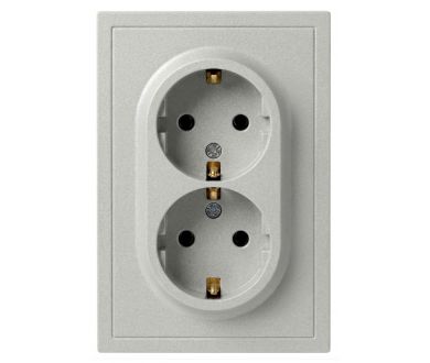 Розетка Эра Galaxy 15-2105-03 с заземлением двойная 2X2P+E Schuko со шторками IP20 16А-250В алюминий Б0070701