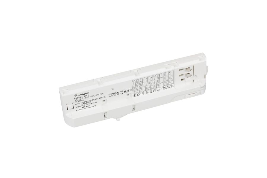 Блок питания для трековых систем Arlight ARJ-SP-42-PFC-TRIAC-4TR-WH (42W, 9-40V, 0.3-1.05A) (IP20 Пластик) 055220