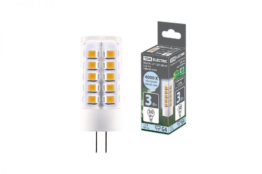 Лампа светодиодная TDM Electric G4 3W 4000K прозрачная SQ0340-0094