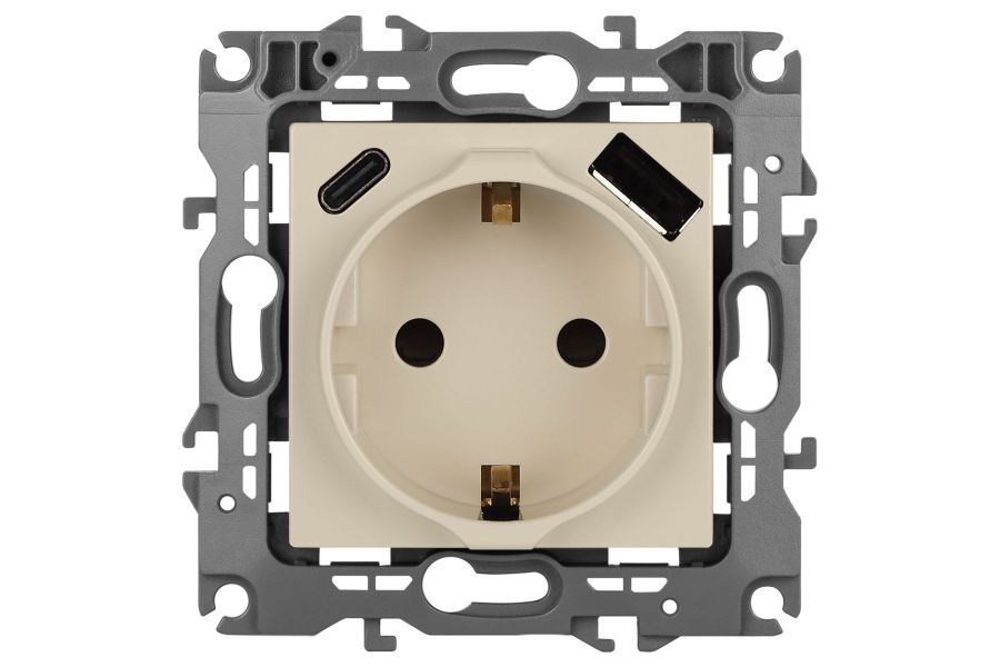 Розетка со шторками с USB type-A+C Эра 12-4108-02 Б0067731