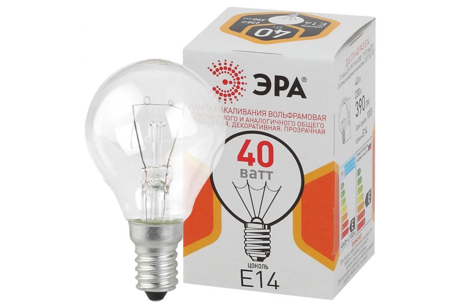 Лампа накаливания Эра E14 40W ДШ 40-230-E14-CL Б0039136