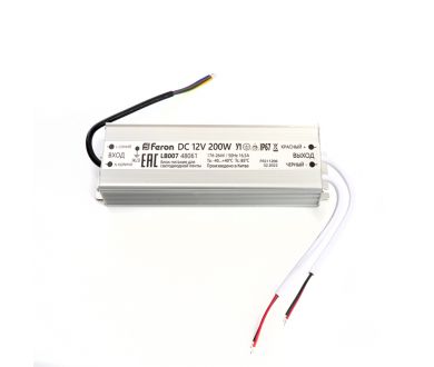 Купить Трансформатор для светодиодной ленты Feron LB007 200Вт 12В IP67 48061 Трансформатор для светодиодной ленты Feron LB007 200Вт 12В IP67 48061