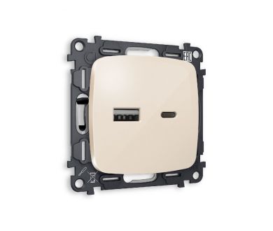 Комплект механизма розетки 2USB A+C 20W (быстрая зарядка) Ambrella Volt Omega MO311010