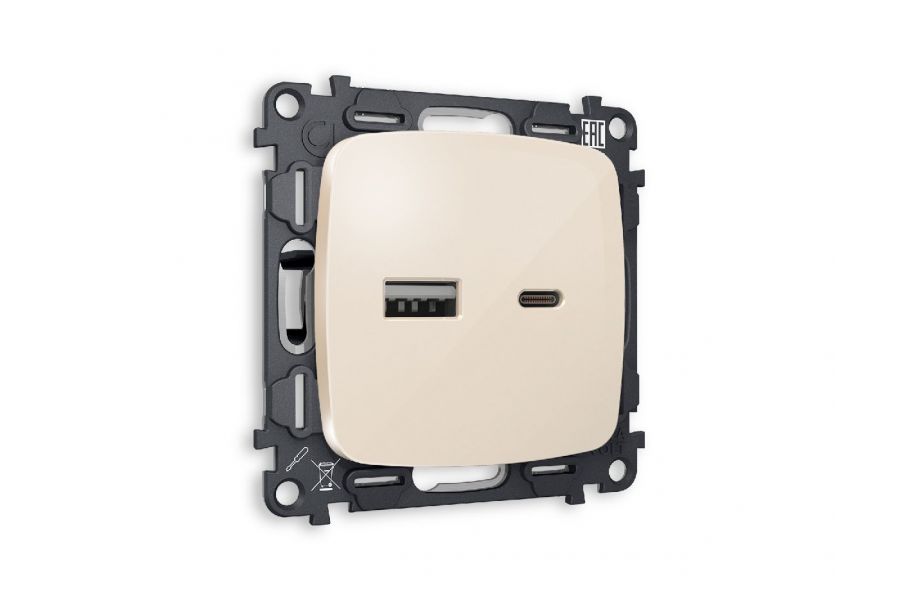 Комплект механизма розетки 2USB A+C 20W (быстрая зарядка) Ambrella Volt Omega MO311010