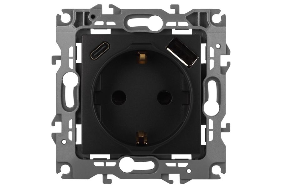 Розетка со шторками с USB type-A+C Эра 12-4108-05 Б0067707