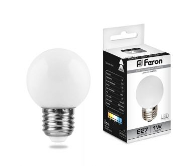 Лампа светодиодная Feron Е27 1W 6400K Шар Матовая LB-37 25115