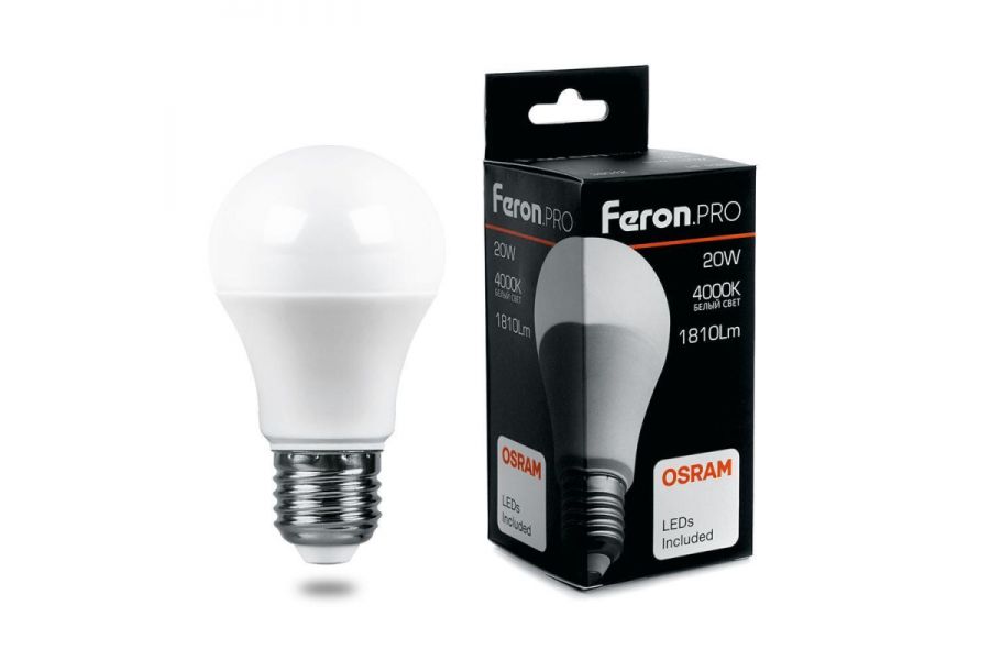 Лампа светодиодная Feron E27 20W 4000K груша матовая LB-1020 38042
