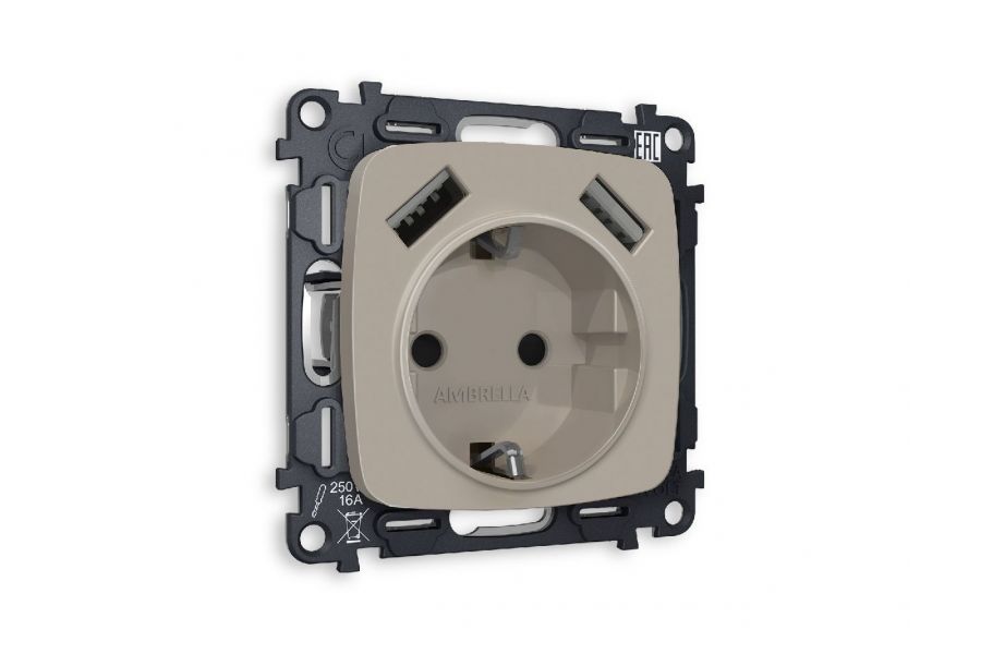 Комплект механизма розетки 2USB A+A 18W (быстрая зарядка) с/з Ambrella Volt Omega MO369010