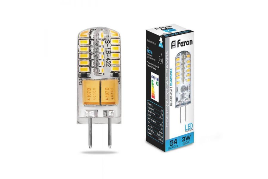 Лампа светодиодная Feron G4 3W 6400K Прямосторонняя Матовая LB-422 25533