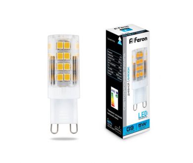Лампа светодиодная Feron G9 5W 6400K Прямосторонняя Матовая LB-432 25771