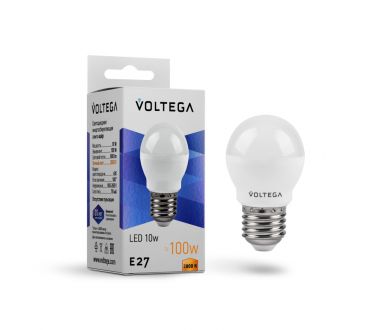 Лампа светодиодная Voltega E27 10W 2800K шар матовый VG2-G45E27warm10W 8455