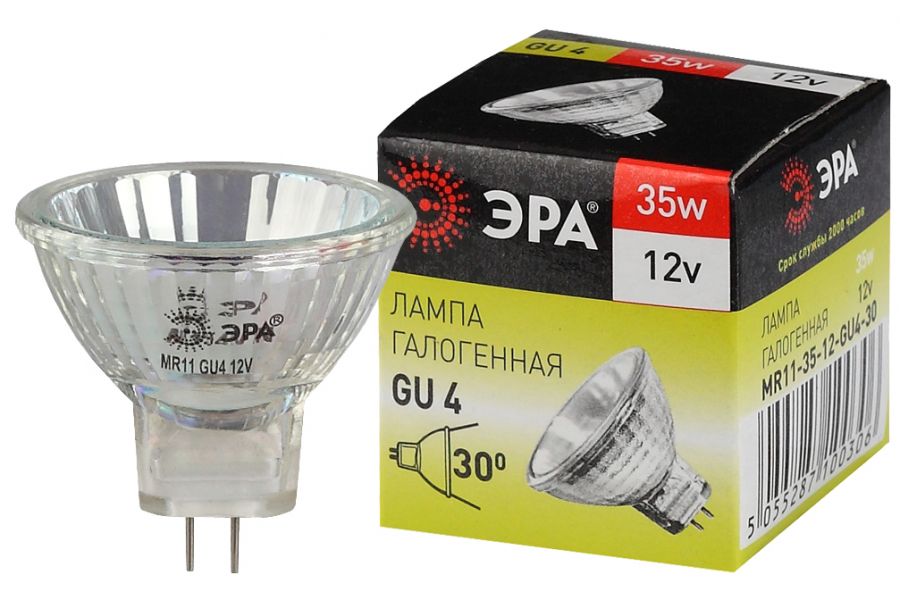 Лампа галогенная Эра GU4 35W 3000K GU4-MR11-35W-12V-30CL C0027362