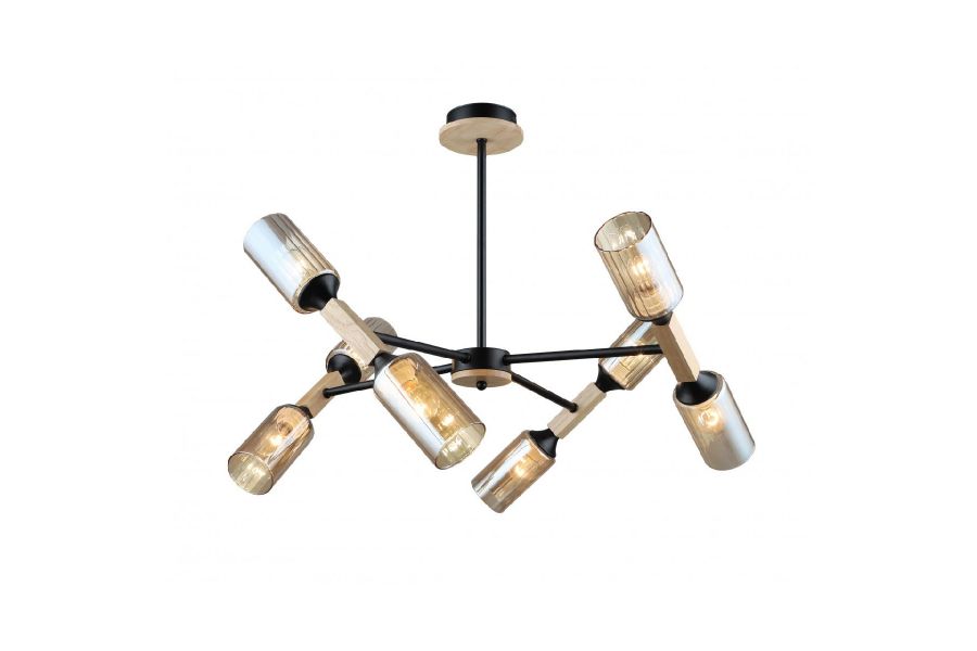 Люстра на штанге IMEX MD.5495-8-S-BK+WOOD