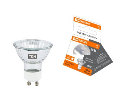 Лампа галогенная TDM Electric GU10 35W 3000K прозрачная SQ0341-0010