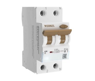Дифференциальный автомат 1P+N 25 A 30 mА 6 kА C А Werkel W922P256 4690389193248 a062570