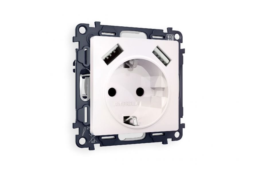 Комплект механизма розетки 2USB A+A 18W (быстрая зарядка) с/з Ambrella Volt Alfa MA209010