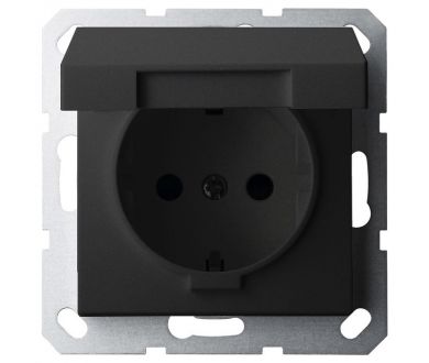 Розетка SHUKO Jasmart с крышкой с защитными шторками черный матовый (soft touch) 16A 250V 2P+T G5505PB