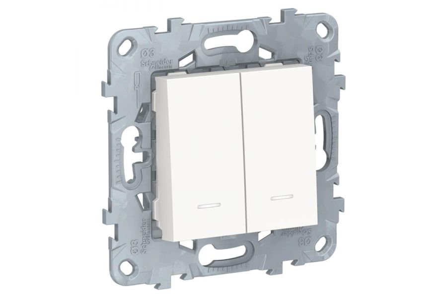 Переключатель двухклавишный с подсветкой Schneider Electric Unica New NU521318N