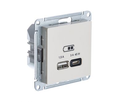 Розетка A + тип-C 45W высокоскор.заряд. QC,PD, мех. Systeme Electric AtlasDesign Беж ATN000229