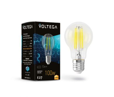 Лампа светодиодная филаментная Voltega E27 9W 2700K груша прозрачная 7227