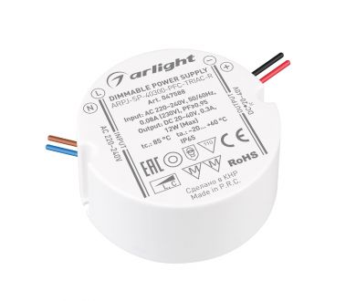 Блок питания Arlight ARPJ-SP-40300-PFC-TRIAC-R (12W, 20-40V, 300mA) 047588