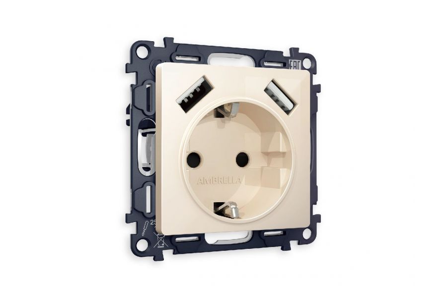 Комплект механизма розетки 2USB A+A 18W (быстрая зарядка) с/з Ambrella Volt Alfa MA309010