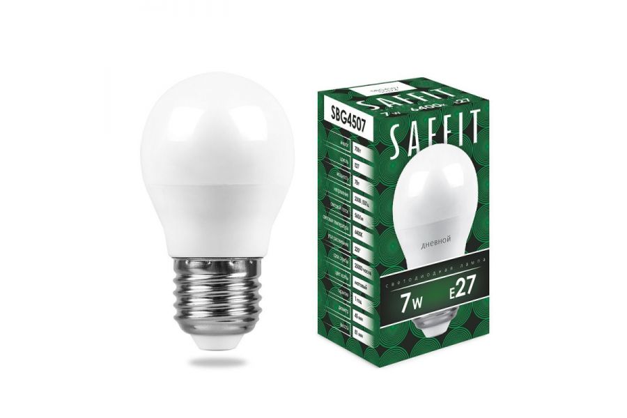 Лампа светодиодная Saffit SBG4507 шар E27 7W 6400K 55124