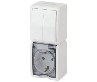 Блок розетка-выключатель двухклавишный ЭРА Эксперт IP54 16A 250V 11-7408-01 Б0036006