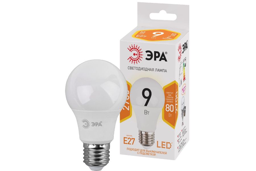 Лампа светодиодная Эра E27 9W 2700K LED A60-9W-827-E27 Б0032246