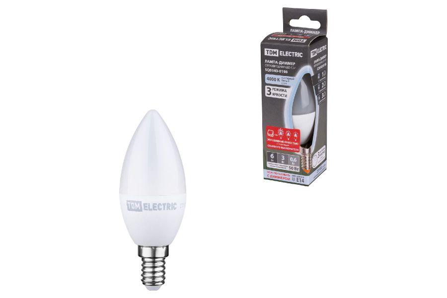 Лампа светодиодная диммируемая TDM Electric Е14 6W 4000K прозрачная SQ0340-0198