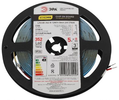 Светодиодная лента Эра 24В 12Вт/м 2700K 5м IP20 LRCOB-352-8 12W/m 8mm 24V 2700K 3year Б0053962