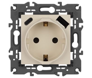 Розетка со шторками с USB type-A+C Эра Elegance 14-4108-02 Б0067725