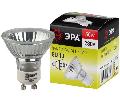 Лампа галогенная Эра GU10 50W 3000K GU10-JCDR (MR16) -50W-230V C0027386