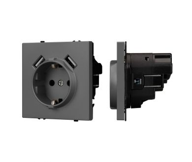 Розетка зк со шторками с USB тип А+А софт-тач серый базальт Arlight SCT-MUAA-SFPL-GR (250V, 16A) 054291(1)