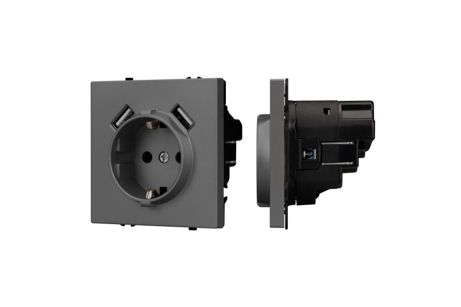 Розетка зк со шторками с USB тип А+А софт-тач серый базальт Arlight SCT-MUAA-SFPL-GR (250V, 16A) 054291(1)
