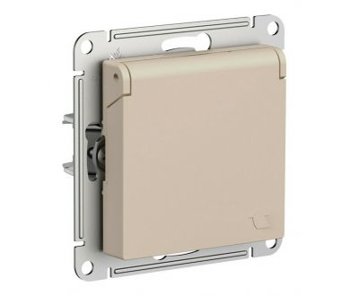 Розетка с/з со шторками с крышкой, 16А, IP20, механизм Systeme Electric AtlasDesign Песочный ATN001246