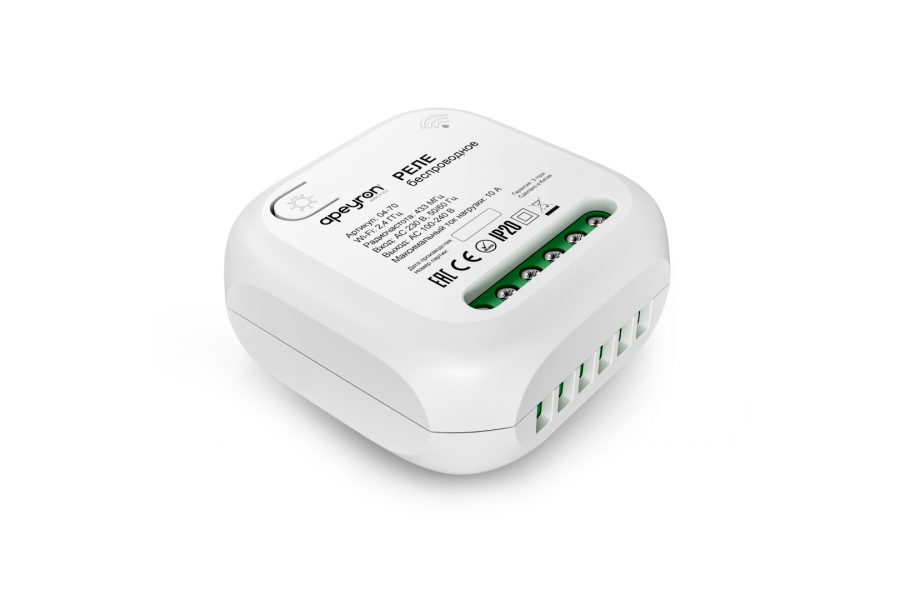 Беспроводное реле, 2кВт, 230В, 10А, IP20, Wi-Fi 2,4 ГГц, Smart Apeyron 04-70