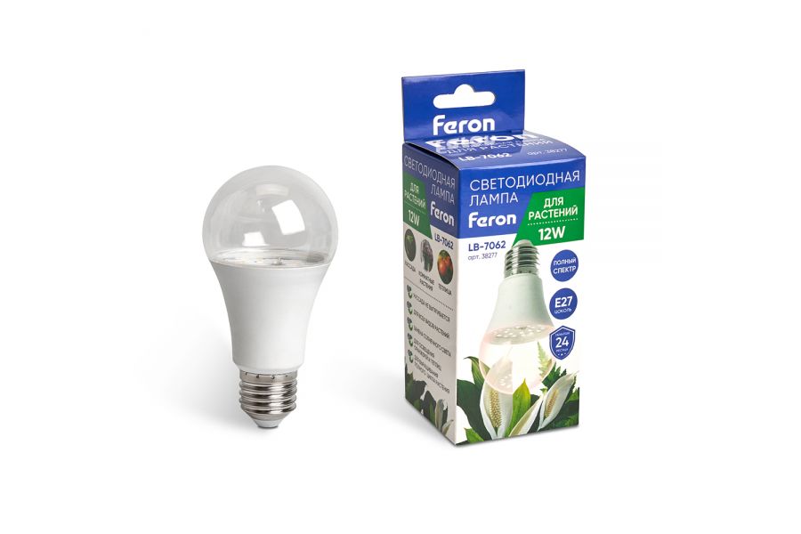 Лампа светодиодная для растений Feron LB-7062 E27 12W полный спектр 38277