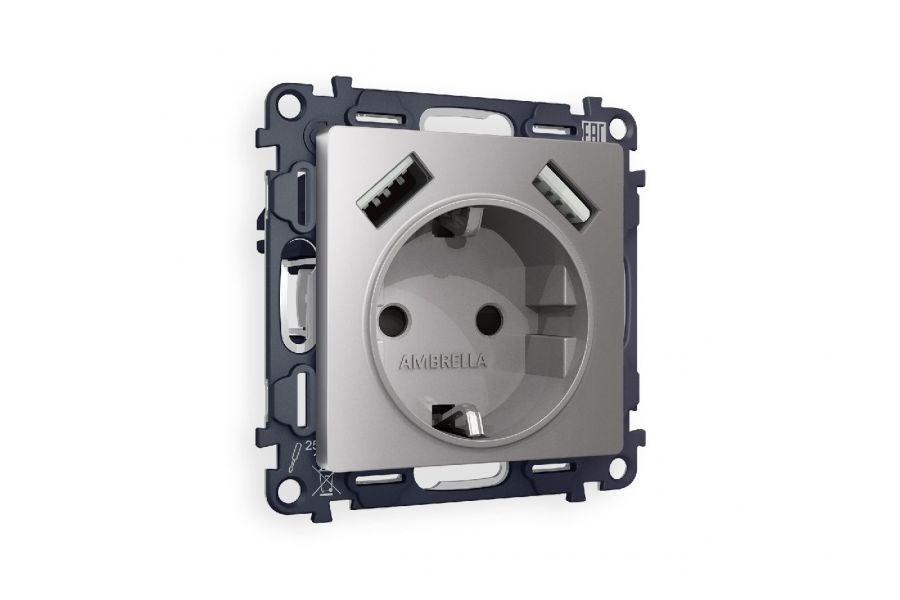 Комплект механизма розетки 2USB A+A 18W (быстрая зарядка) с/з Ambrella Volt Alfa MA509010