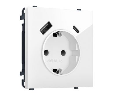 Комплект механизма электрической розетки SIGMA Белый глянец 2USB A+C 20W Ambrella Volt MS110010 (SP1100, PR160)