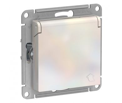 Розетка с/з со шторками с крышкой, 16А Systeme Electric AtlasDesign Жемчуг ATN000446