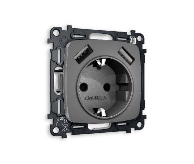 Комплект механизма розетки 2USB A+A 18W (быстрая зарядка) с/з Ambrella Volt Omega MO659010