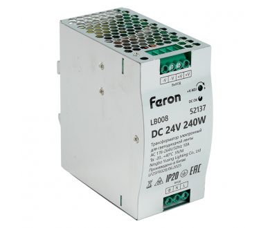 Трансформатор электронный на DIN-рейку Feron LB008 240W 24V IP20 52137