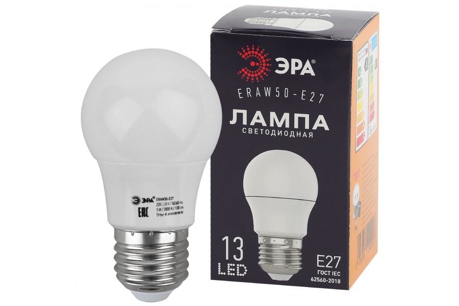 Лампа светодиодная Эра E27 3W 3000K ERAW50-E27 Б0049582