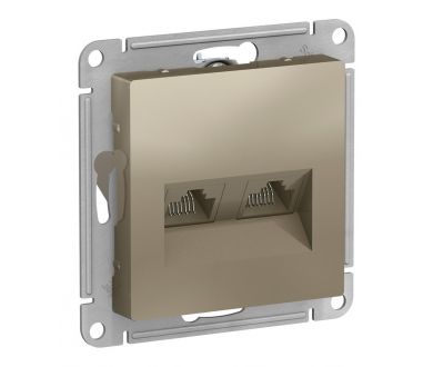 Розетка двойная компьютерная RJ45+RJ45, кат.5E, механизм Systeme Electric AtlasDesign Шампань ATN000585