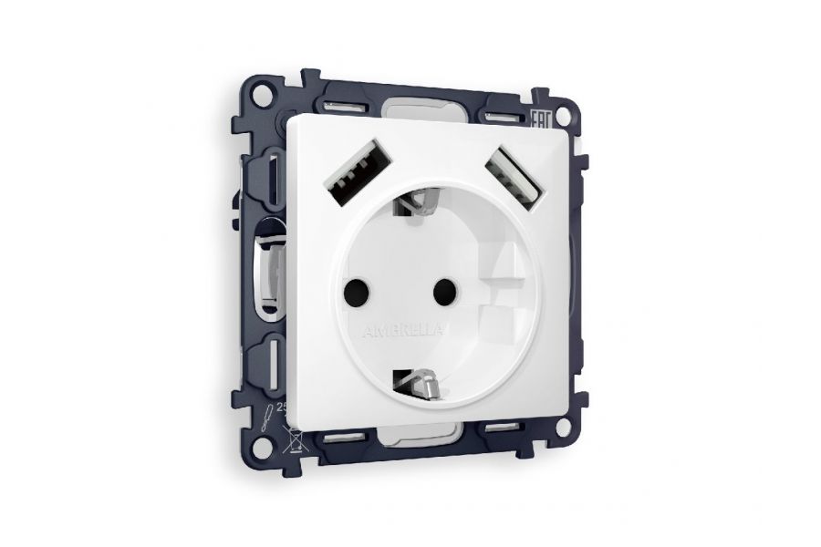 Комплект механизма розетки 2USB A+A 18W (быстрая зарядка) с/з Ambrella Volt Alfa MA109010