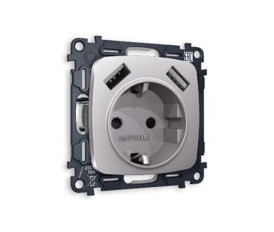 Комплект механизма розетки 2USB A+A 18W (быстрая зарядка) с/з Ambrella Volt Omega MO509010
