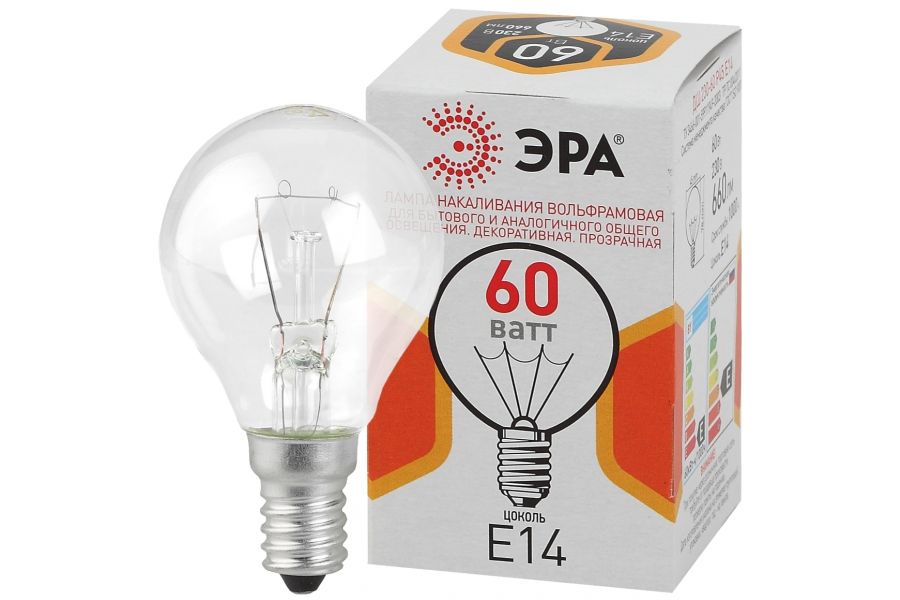 Лампа накаливания Эра E14 60W ДШ 60-230-E14-CL Б0039138