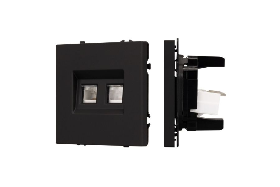 Розетка компьютерная двойная софт-тач черный оникс Arlight SCT-MPC2-SFPL-BK (2хRJ-45, CAT6) 054313(1)