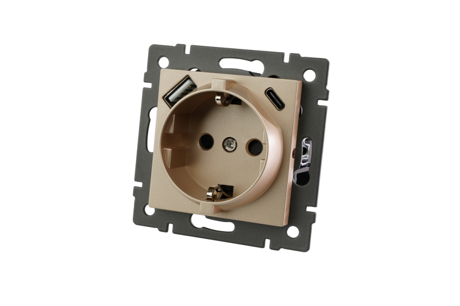 Механизм розетки с USB зарядкой Arlight SCT-MUAC-PL-GD-V (250V, 16A) 049832